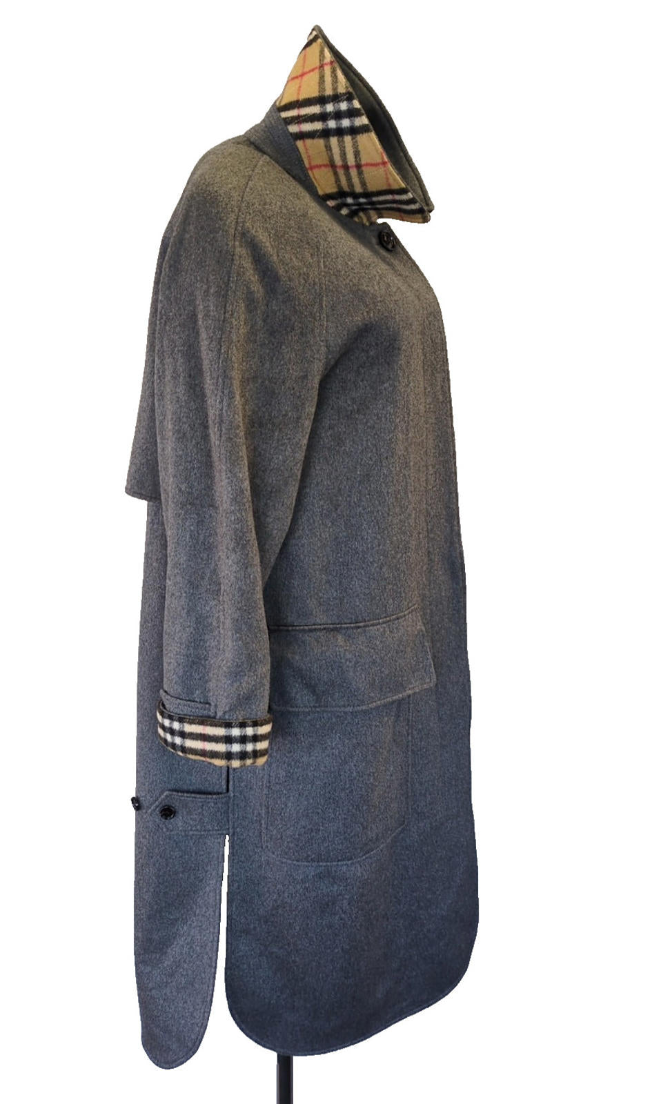 Burberry Cashmere Car Coat UK 14 USA 12 IT 46 L Grey Nova Check Trench Dayrell
