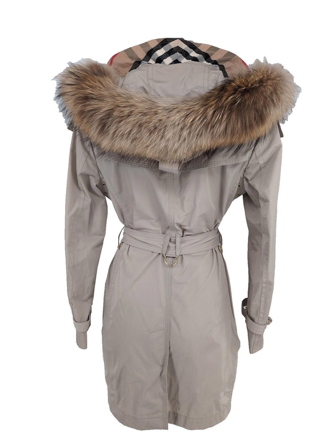 Burberry Coat 12 UK Fur Hood Heritage Stone Rain Jacket Trench M US10 Churchdale
