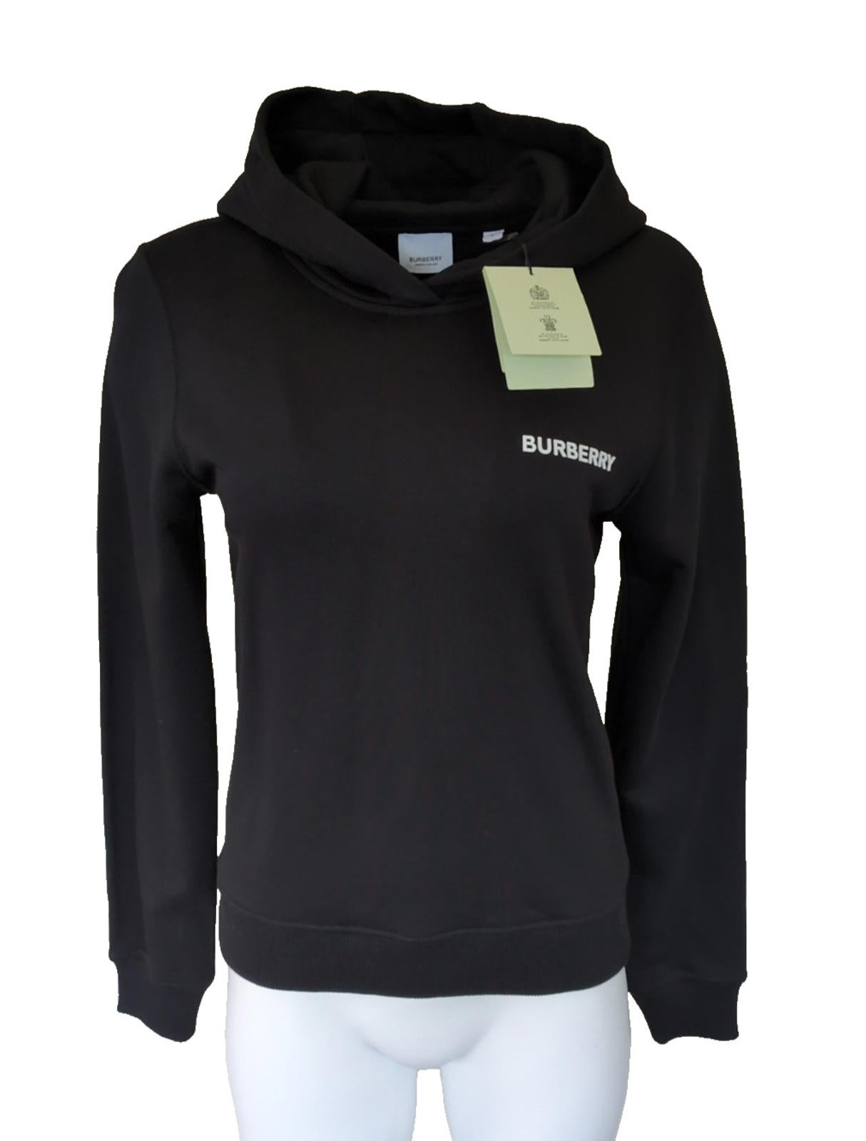 Burberry Black Hoodie Small 100% Cotton Ladies NWT