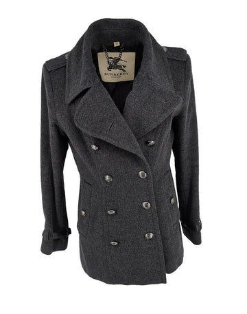 Burberry Coat UK 12 Military USA 10 IT44 Grey Wool Pea Overcoat Jacket