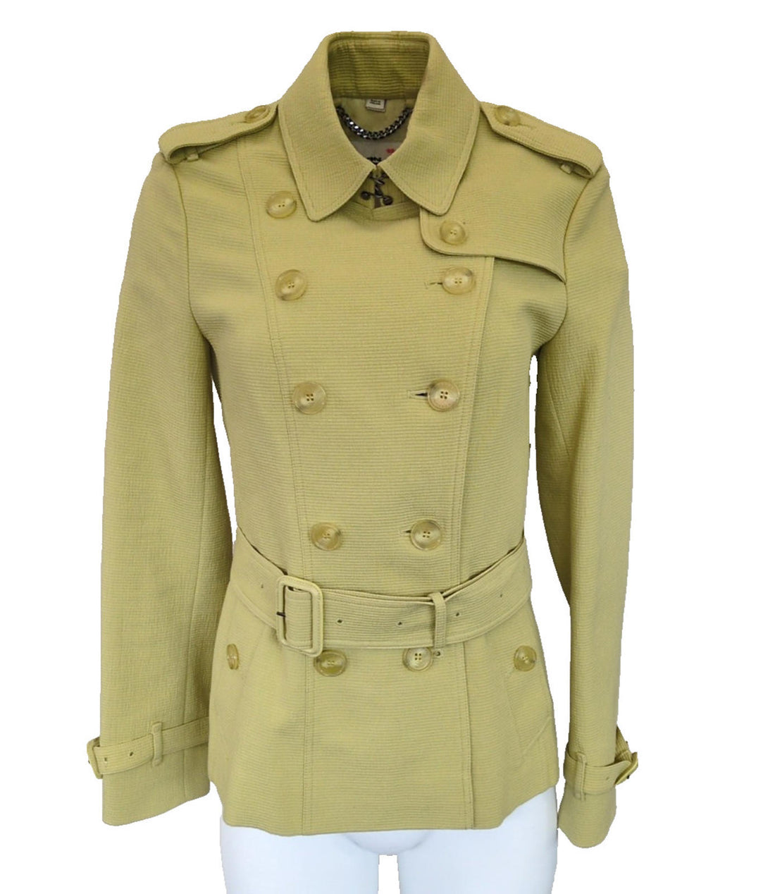 Burberry Trench Coat UK 8 Yellow Rare Cotton & Silk US 6 S IT 40 Sample