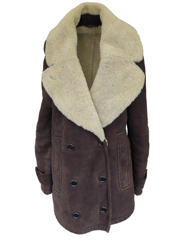 Burberry Shearling Coat UK 6 USA 4 IT 38 Suede Leather Brown Aviator