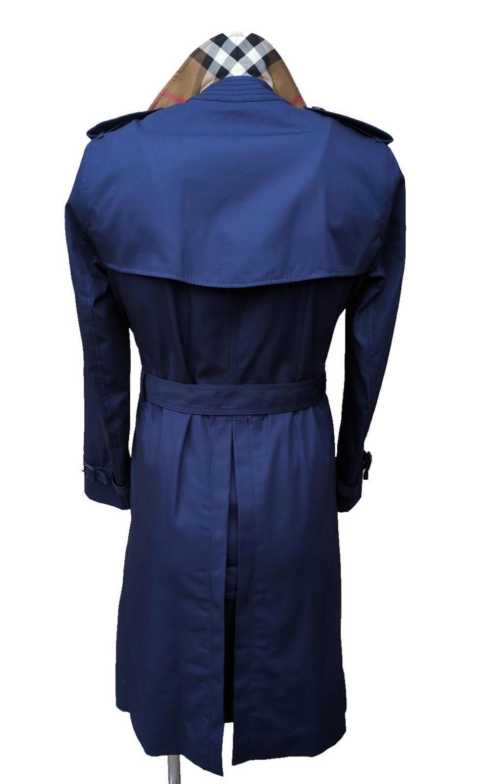 Burberry Trench Coat IT 52 L Large Navy S25 New Nova Check Mens Cotton Brockham