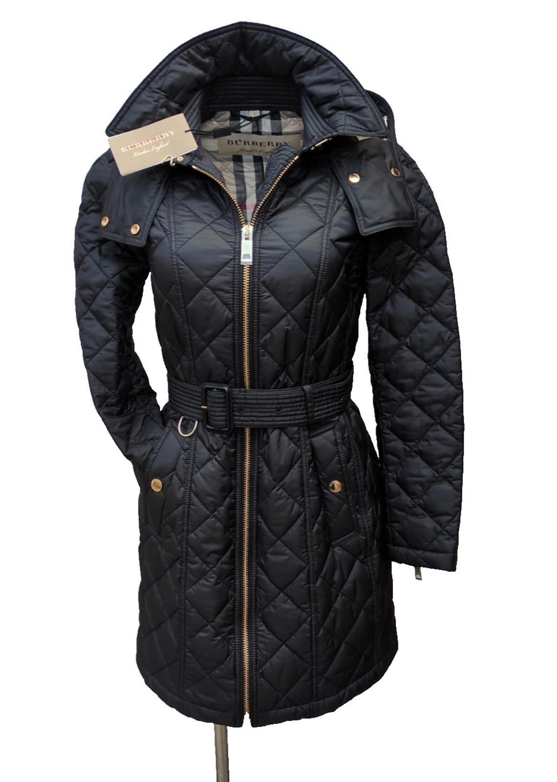 Burberry Puffer Coat Black UK 8 Black New Baughton Quilted Trench USA 6 IT 40 S