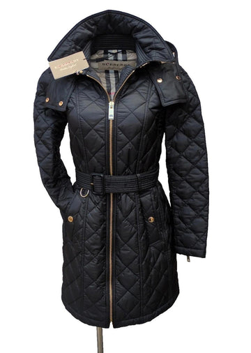 Burberry Puffer Coat Black UK 8 Black New Baughton Quilted Trench USA 6 IT 40 S