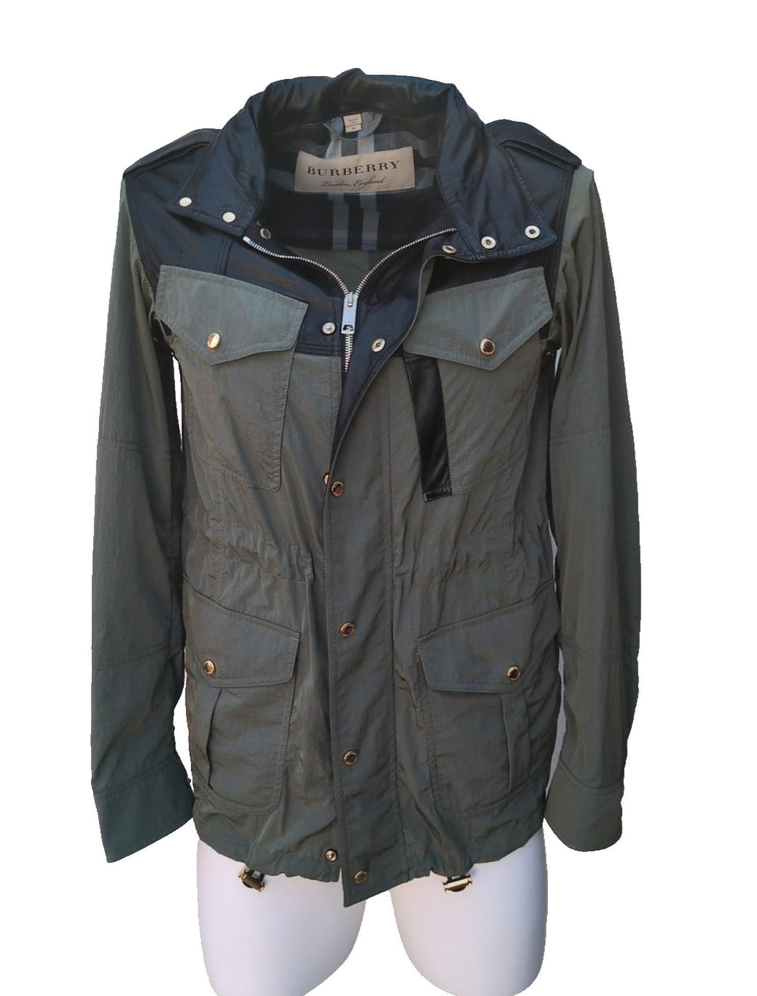 Burberry Jacket S Small IT 48 UK 38" Chest Italy Leather Shoulders Hooded Rain