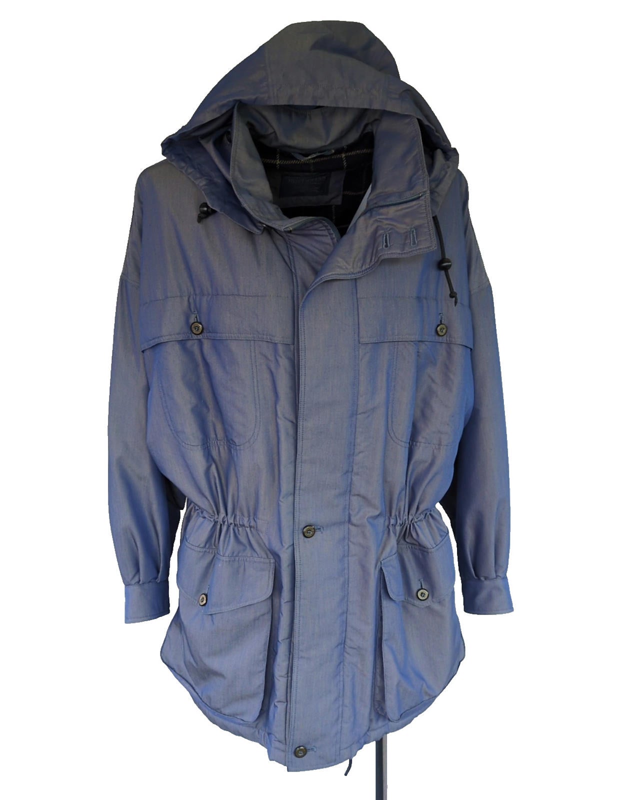 Burberry Coat Medium IT 50 Blue Vintage Wool Hooded Coat Sample Rare