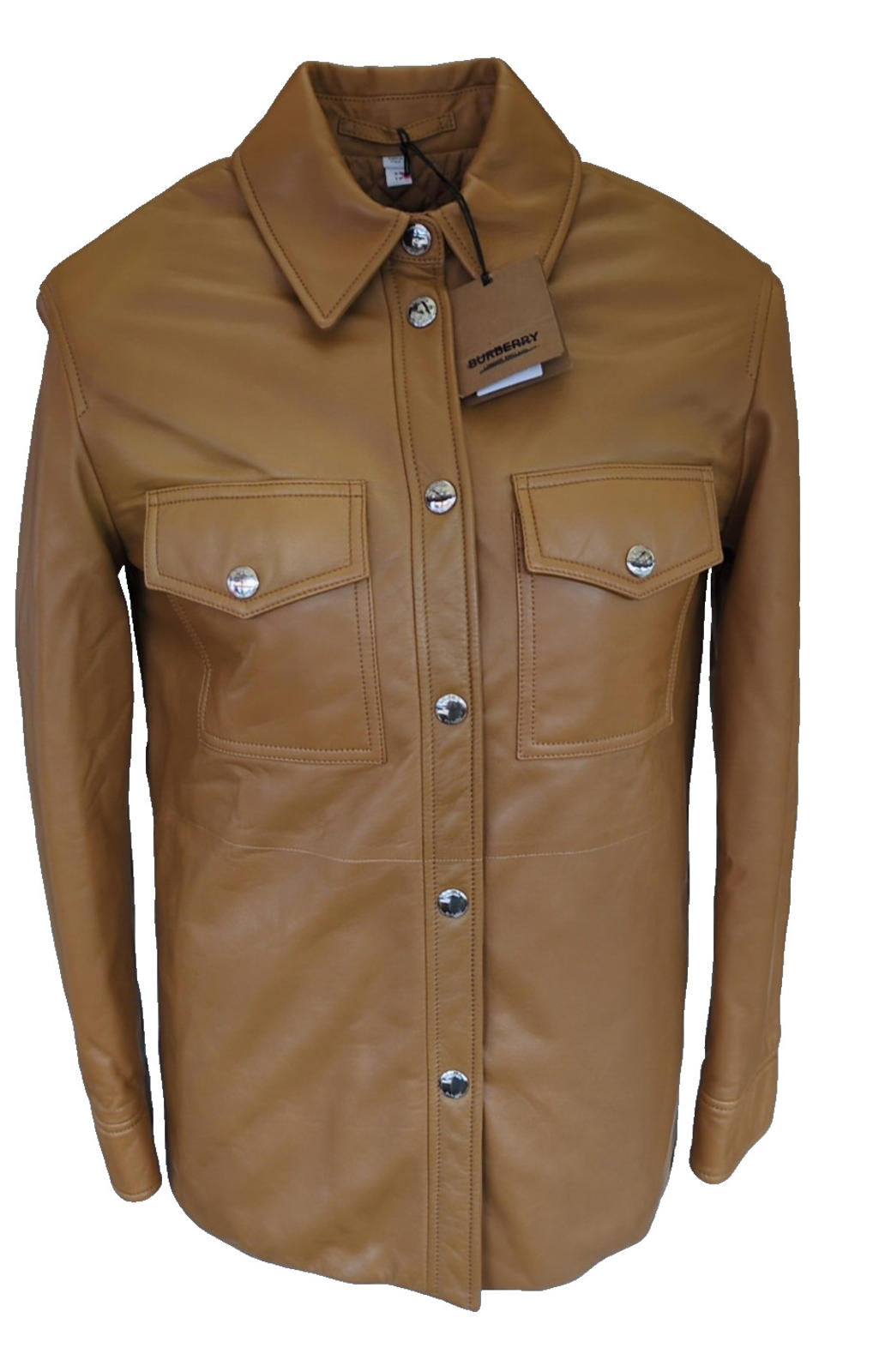 Burberry Leather Jacket XS Womens Luton Overshirt Camel Brown Quilted BNWT