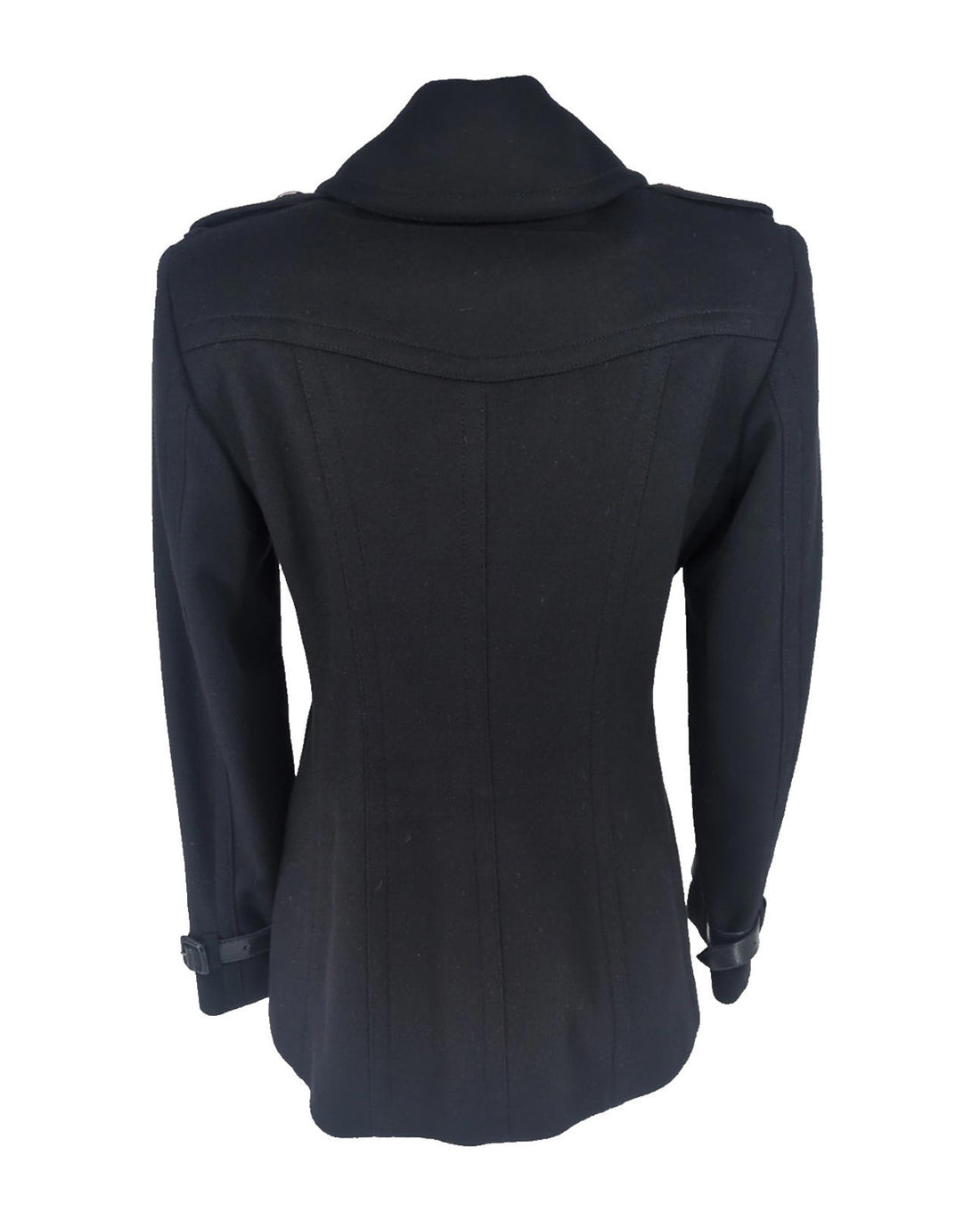 Burberry Coat UK 12 Military USA 10 IT44 Black Wool Cashmere M Pea Overcoat