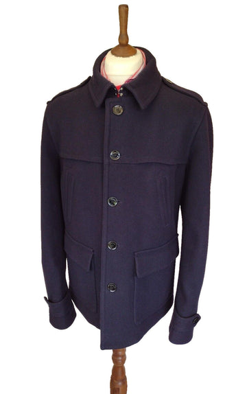 Burberry Navy Wool Blend Mens Overcoat Coat Jacket XXL IT 56 UK 46" Chest XL