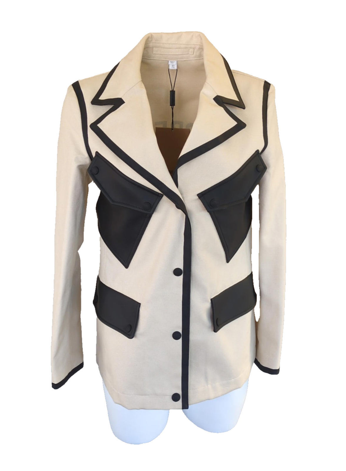 Burberry Jacket UK 8 Runway Italy Logo Canvas Cream Black Blazer US 6 IT 40 S