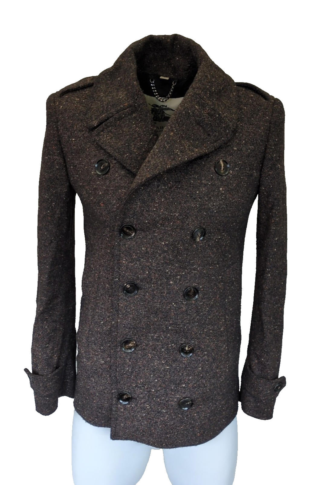 Burberry Double Breasted Coat XS IT 46 36" Chest Brown Virgin Wool