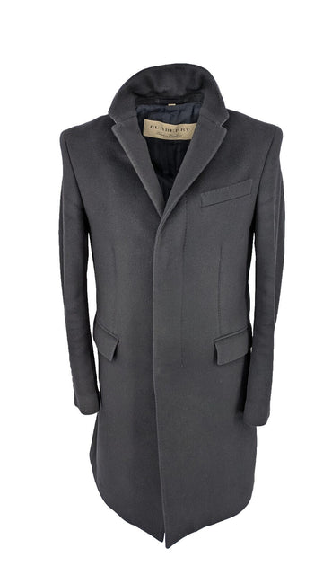 Burberry Overcoat  IT 48 S Small Black Virgin Wool & Cashmere Car Coat