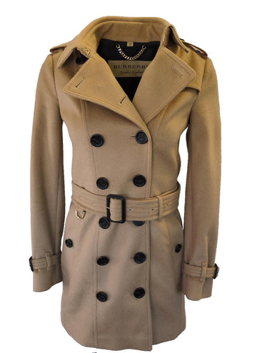 Burberry Trench Coat Sandringham UK 2 Wool & Cashmere Honey XXS XS USA 0 IT 34
