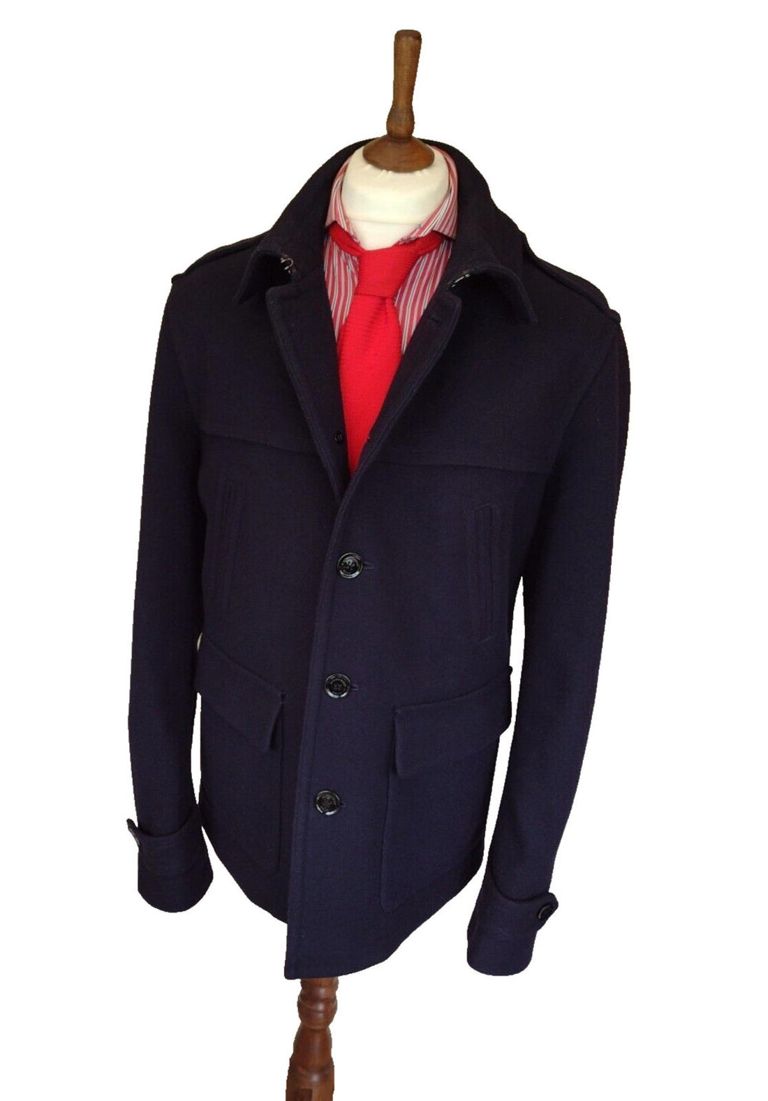 Burberry Navy Wool Blend Mens Overcoat Coat Jacket XXL IT 56 UK 46" Chest XL