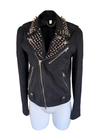 Burberry Biker Jacket Black Studded Denim S Small Italy