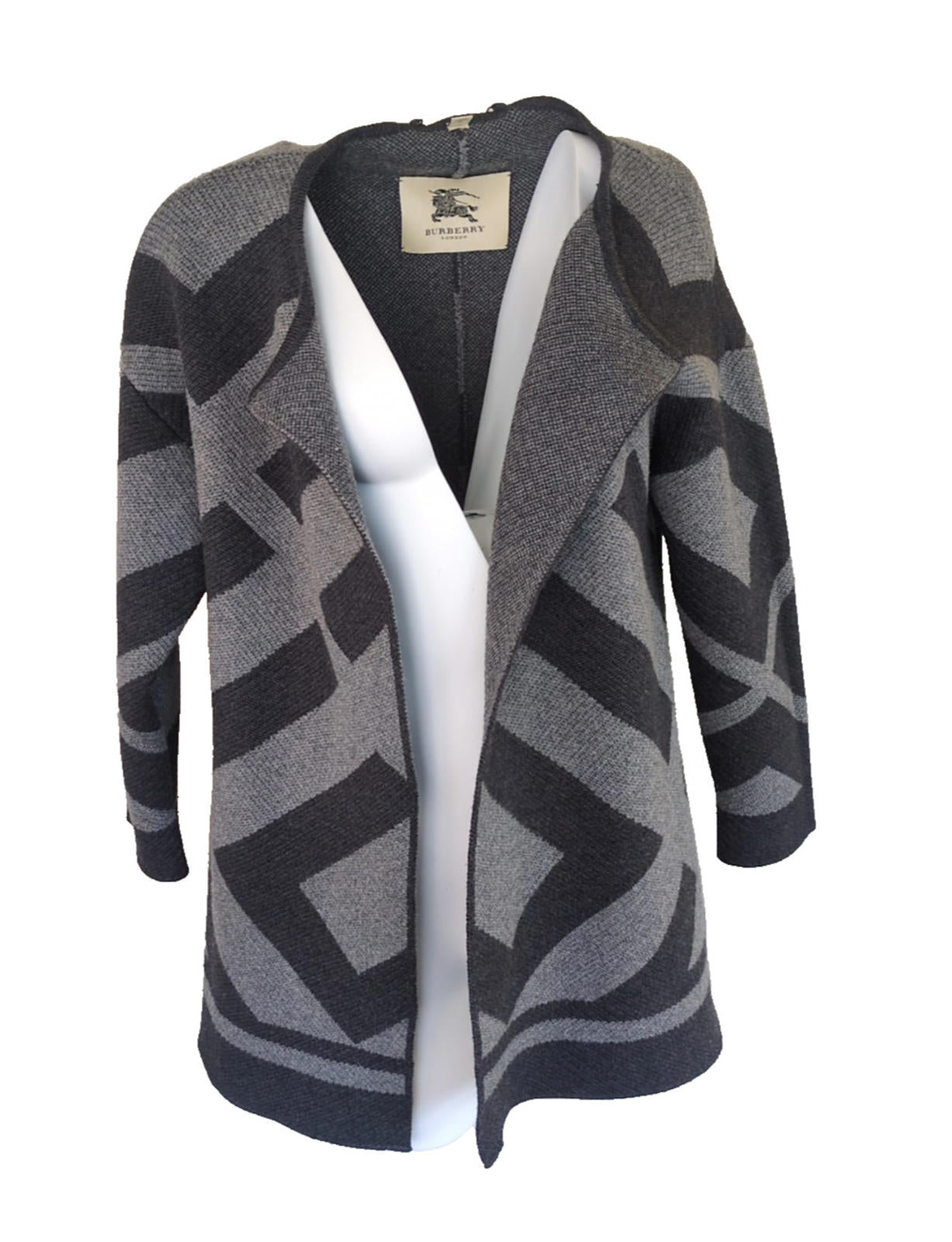 Burberry Coatigan S Small Asymetric Grey Knit Wool & Cashmere