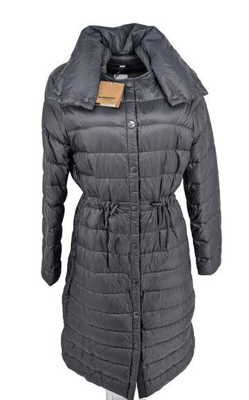 Burberry Puffer Coat L Large Jacket Black Down Hooded Newent