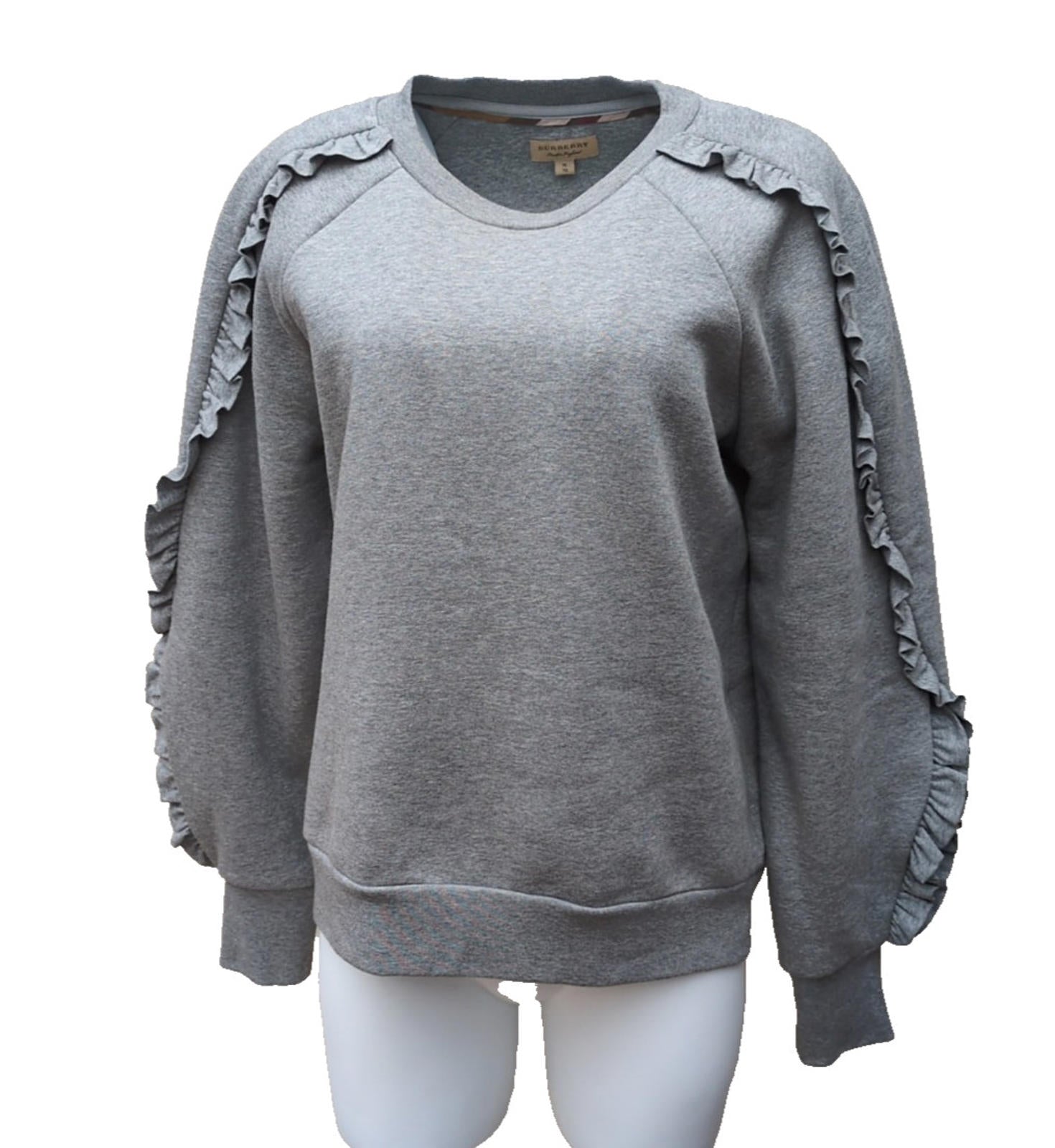 Burberry Cotton Blend Jumper Sweater XL L UK 14 USA 12 Grey Frill Detail