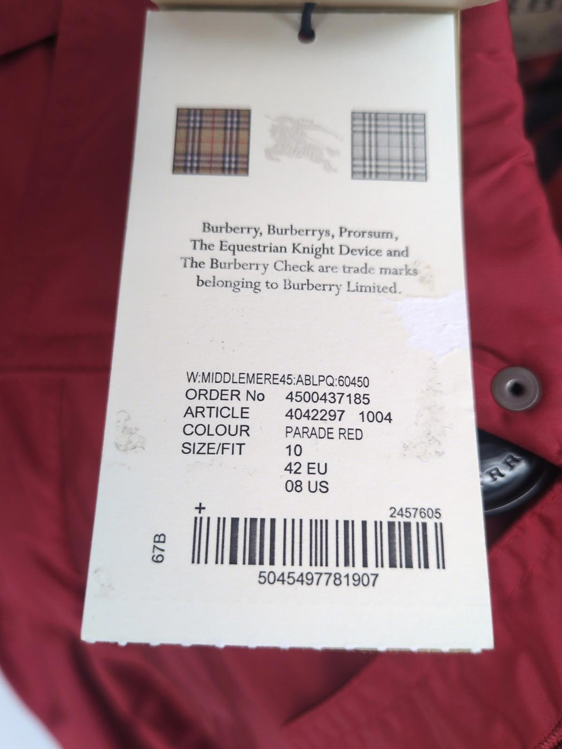 Burberry Trench Coat UK 10 USA 8 IT 42 Rain Jacket Lightweight Parade Red