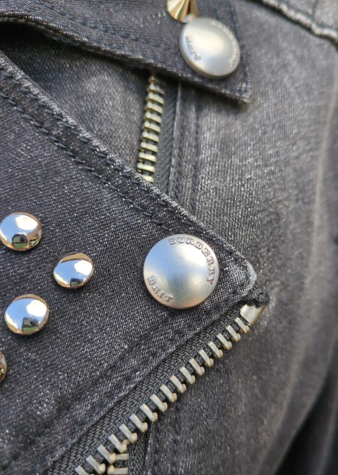 Burberry Biker Jacket XS Black Denim Metal Studs UK 6 USA 4