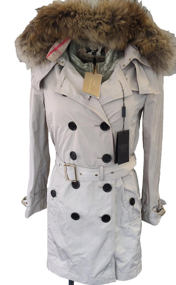 Burberry Coat + Gillet UK 6 BNWT USA 4 IT 38 S Beige Hooded Check Collar