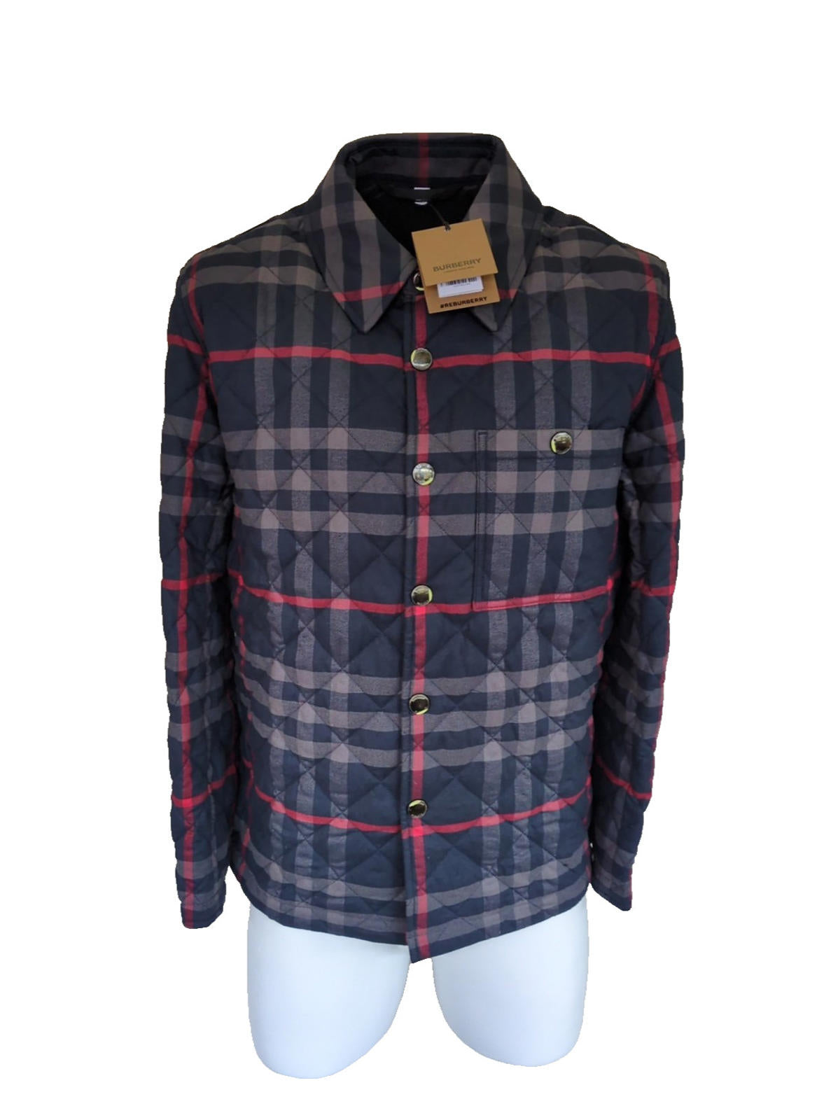 Burberry Jacket S Forres Diamond Quilted Navy IP Check New Small