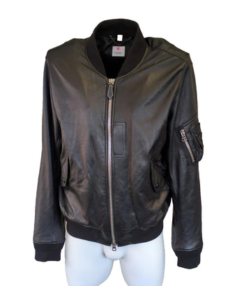 Burberry Leather Bomber Jacket IT 56 XL 46" Chest  Lenton Black