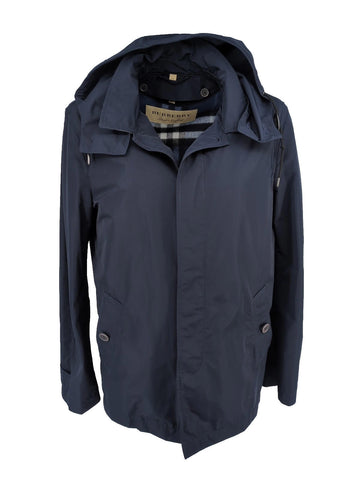 Burberry Jacket IT 54 XL Navy Coat Wool / Cashmere Lining Hooded