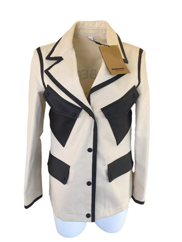 Burberry Jacket UK 8 Runway Italy Logo Canvas Cream Black Blazer US 6 IT 40 S