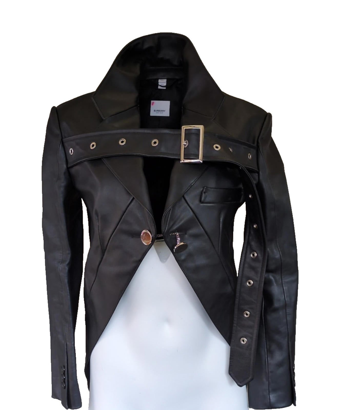 Burberry Leather Jacket UK 8 USA 6 IT 40 Italy Runway Black RARE Ringmaster