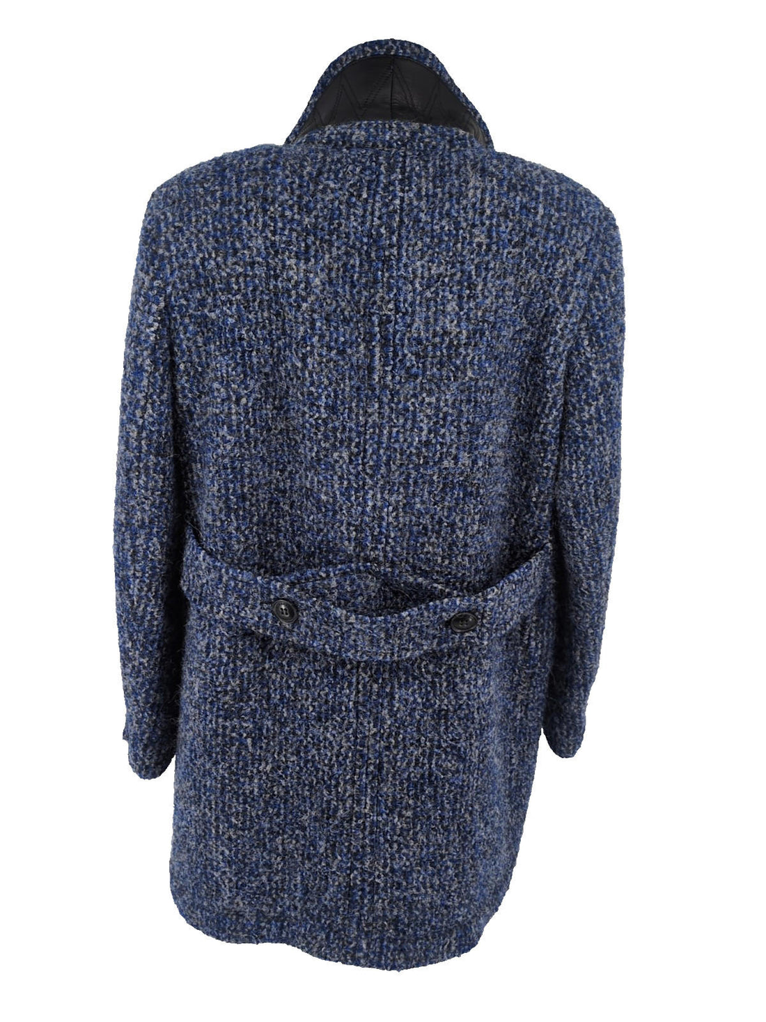 Burberry Overcoat UK 12 USA 10 IT 44 Mohair Alpaca Leather Trim Blue Knit Jacket