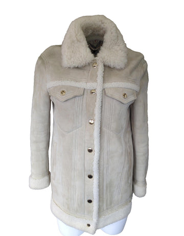 Burberry Shearling Coat UK 6 USA 4 IT 38 Suede Leather Cream Beige Italy