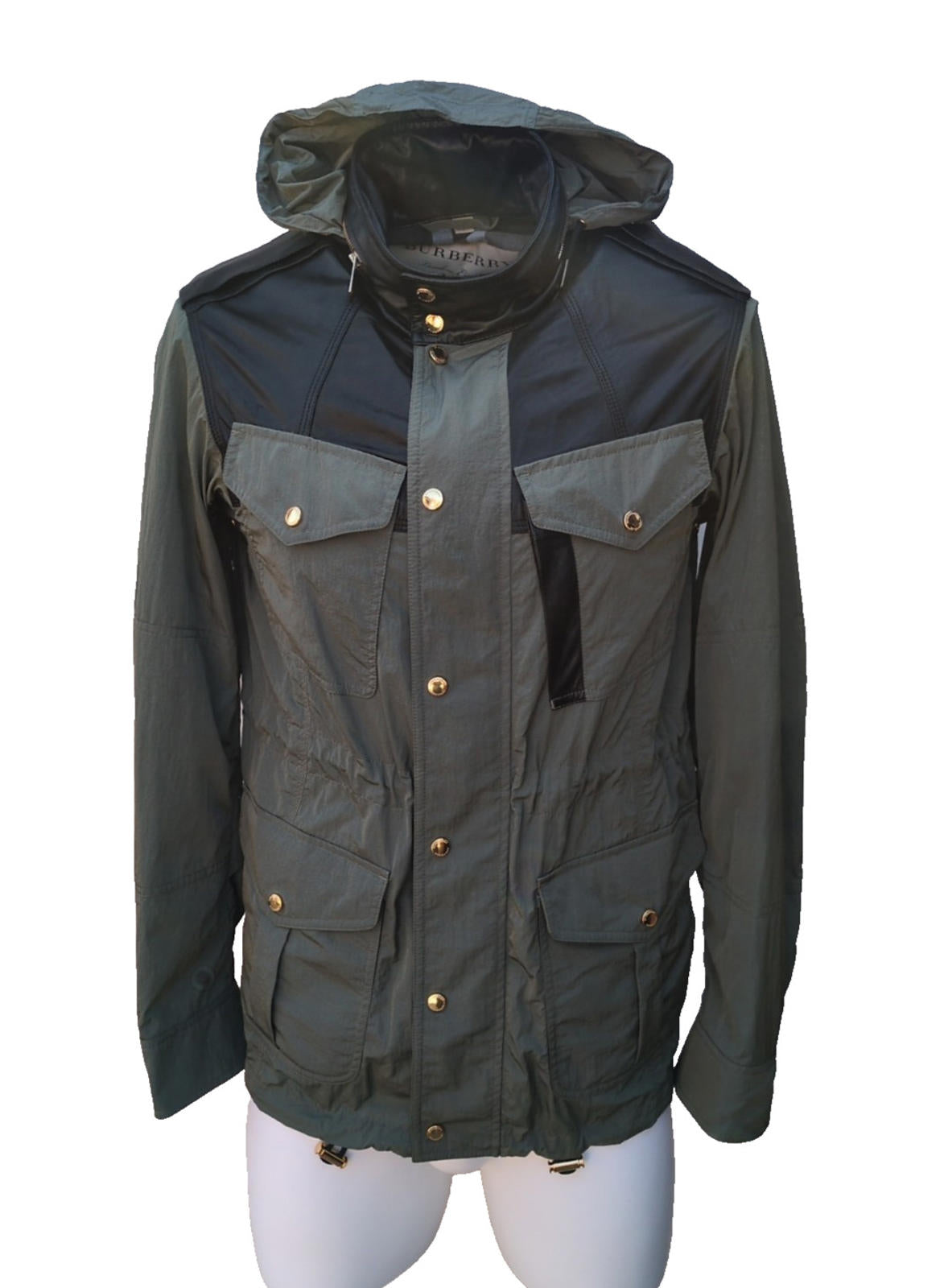 Burberry Jacket S Small IT 48 UK 38" Chest Italy Leather Shoulders Hooded Rain