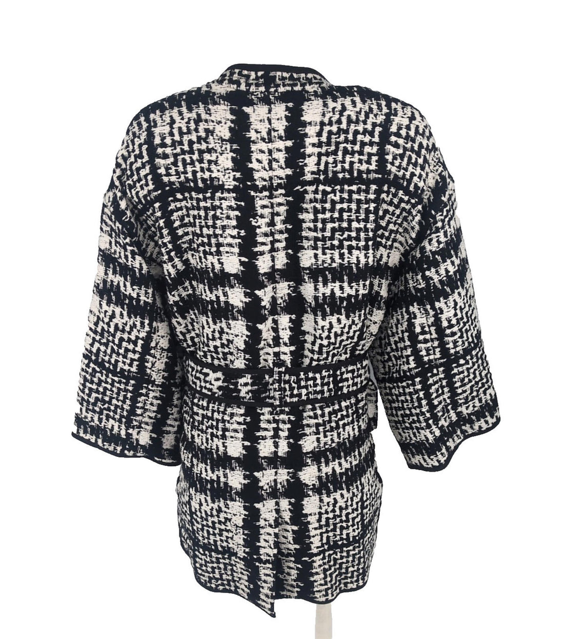 Burberry Wrap Coat UK 6 S M Italy Wool & Silk Black White Monochrome