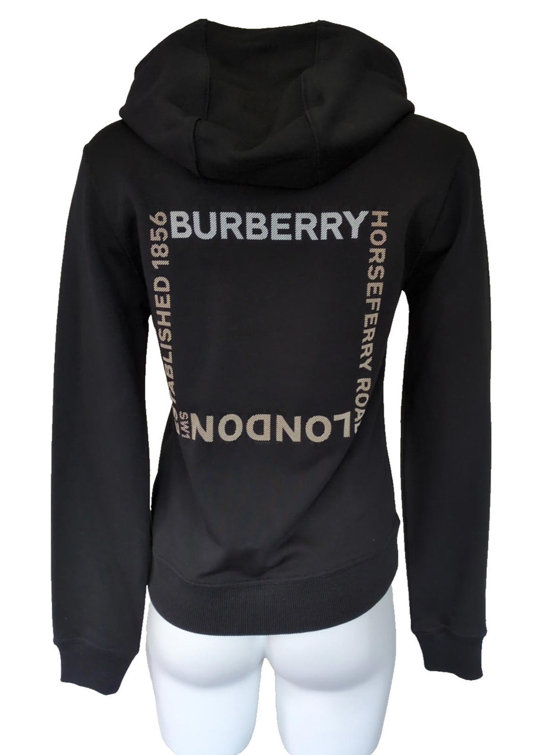 Burberry Black Hoodie Small 100% Cotton Ladies NWT