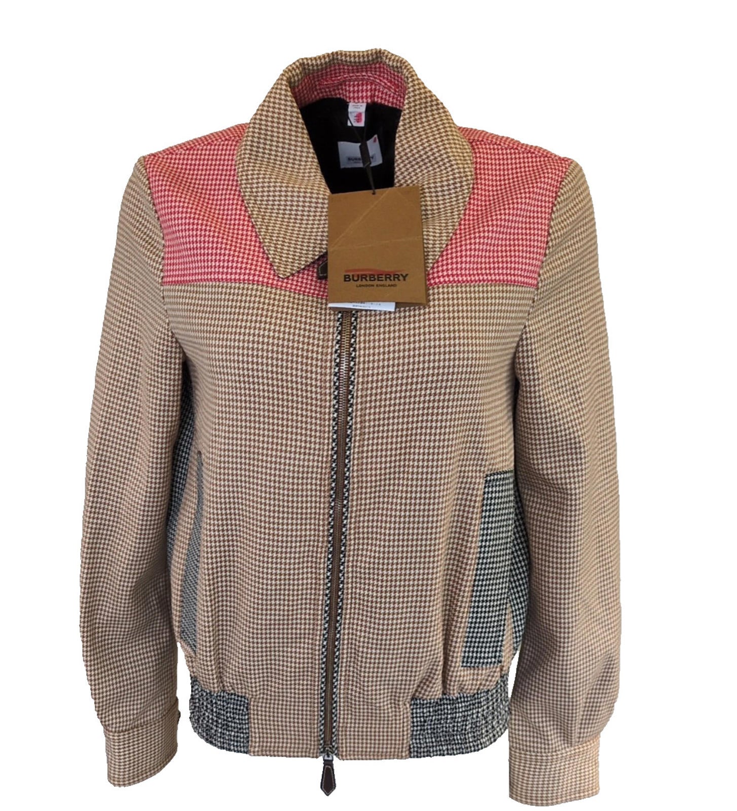 Burberry Bomber Jacket UK 6 USA 4 IT 38 Italy Virgin Wool Houndstooth Runway New