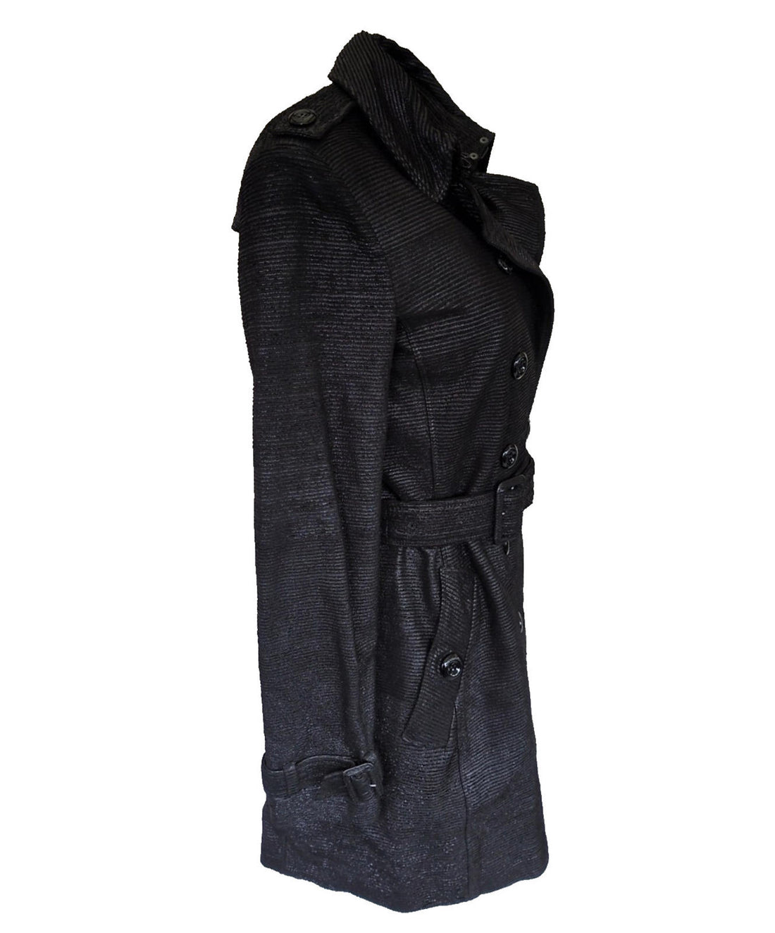 Burberry Leather Trench Coat UK 8 Black Striped Italian US 6 IT 40