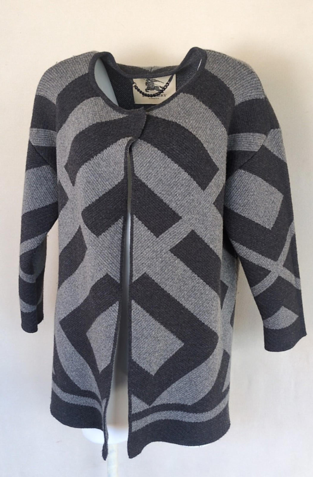 Burberry Coatigan S Small Asymetric Grey Knit Wool & Cashmere