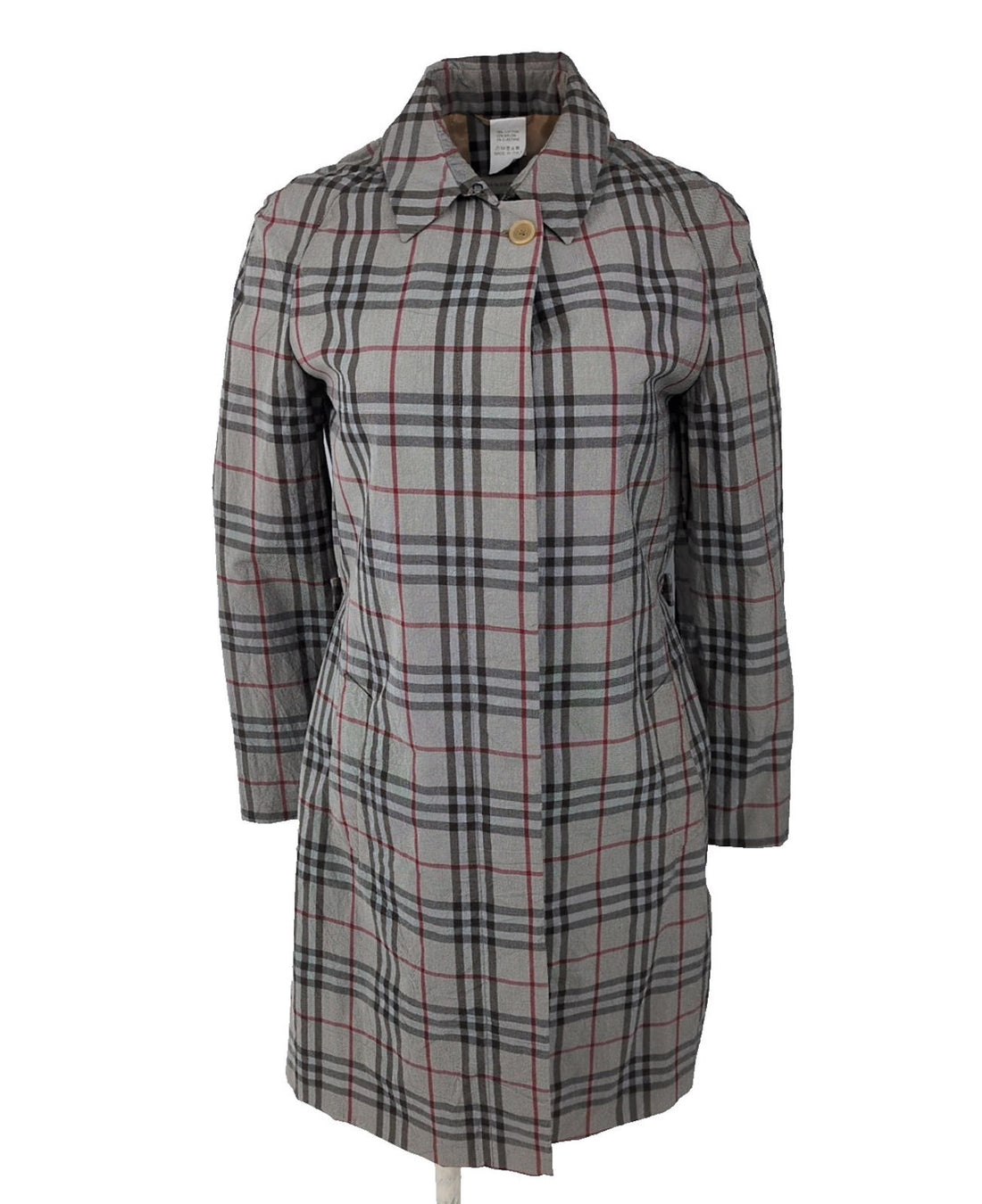 Burberry Car Coat UK 8 US 6 Prorsum Italy Check Grey Red IT 40